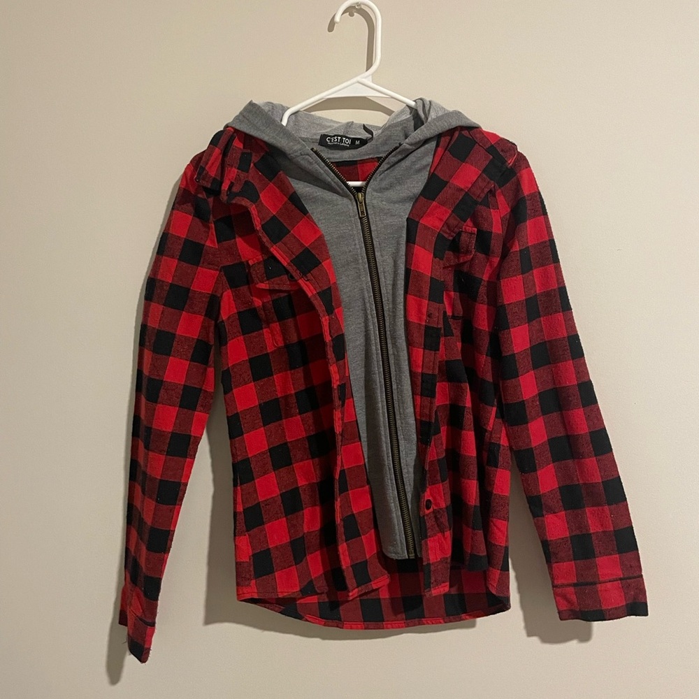 Red Plaid Jacket with Hood